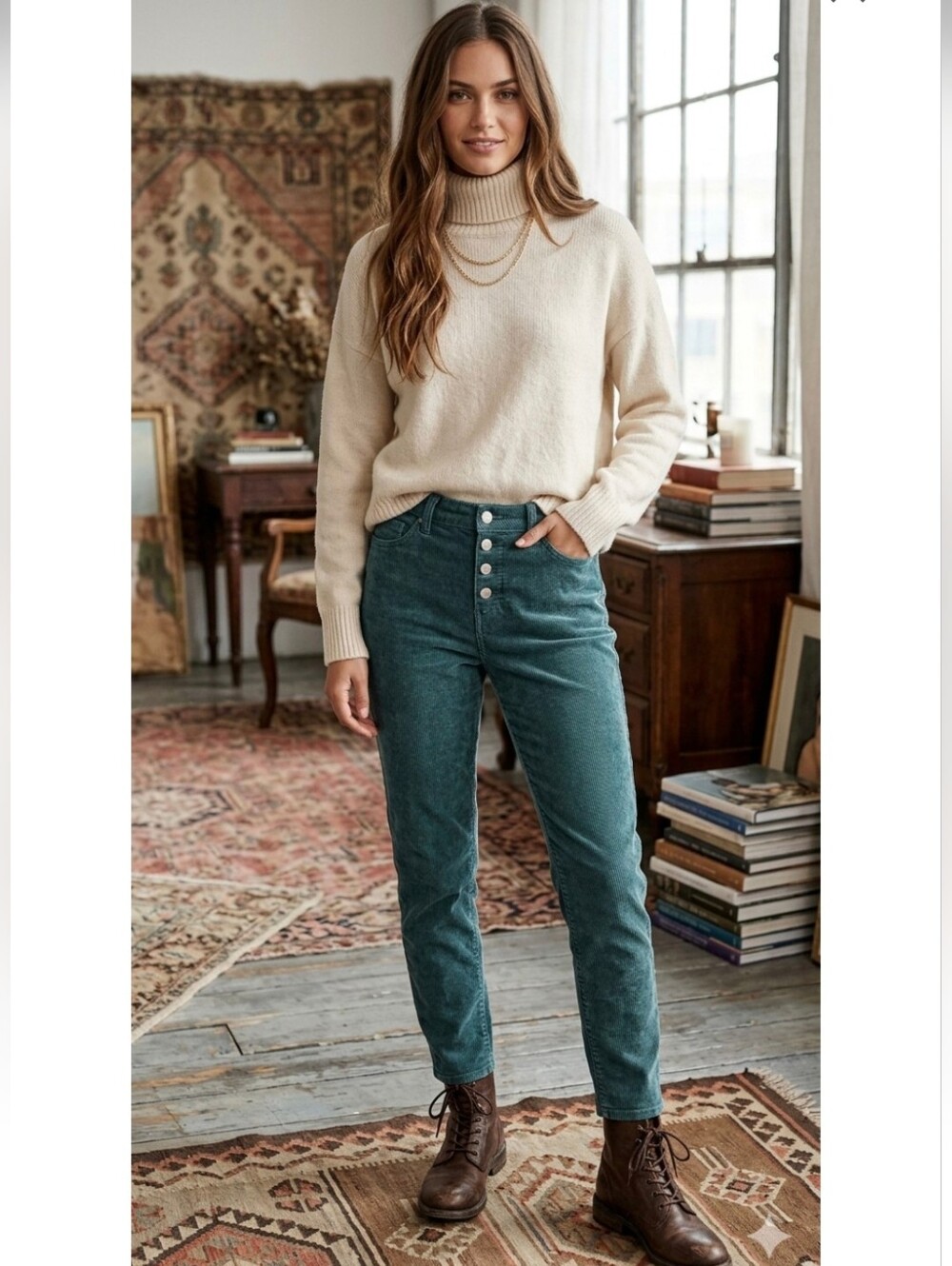 Bohme teal ribbed corduroy skinny pants high-rise waist. Size 31.